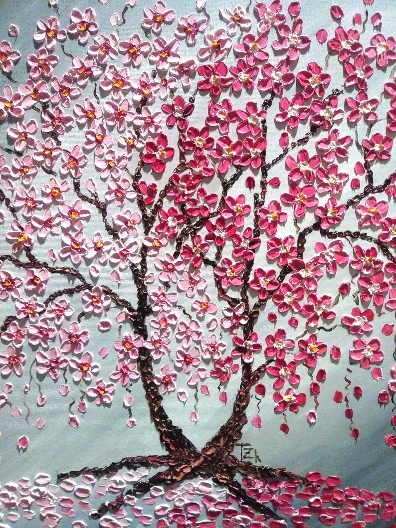 Cerezo flor árbol pintura original pintura de impasto al | Etsy