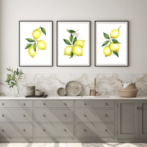 Set of 3 Lemon Digital Prints Citrus Gallery Wall Art | Etsy