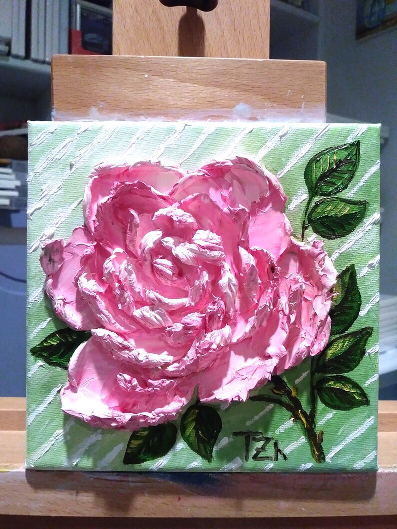 Pink Peony Original small OIL painting 6 x 6 inches stretched canvas 04-202 collectible ready to ship