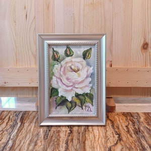 Small original rose flower painting with frame