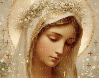 Mother Mary PNG Art Print, Holy Mary Png Elegant Vintage Christian PNG (Digital Download) Jesus Digital File