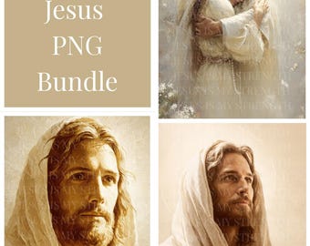 Jesus Wall Art Set of 3, Christian Printable Art, Jesus Portrait & Christ Embrace, Vintage Bible Art, Digital Download Jesus PNG