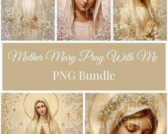 Mother Mary Bundle of PNG Art Print, Holy Mary Png Elegant Vintage Christian PNG (Digital Download)