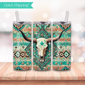 Aztec Western Bull Skull Tumbler Bull Skull Tumbler Disstressed Boho Tumbler Country girl Gift Country Girl Life Tumbler Vintage Western