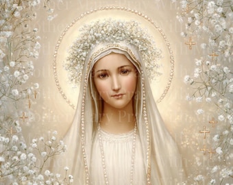 Mother Mary Art Print, Elegant Vintage Christian PNG (Digital Download)
