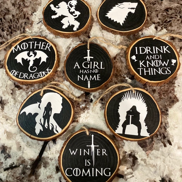 Game of Thrones Wooden Ornaments, Awesome GOT decor, Game of Thrones Gifts! Perfect for Christmas!!!