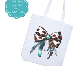Cowprint Bow Totebag: Aztec Western Design, Country Girl Style