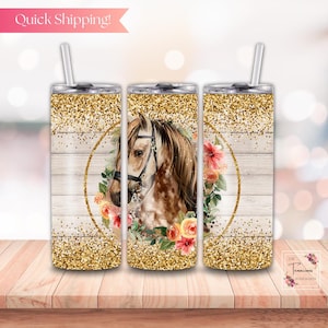 Horse and Flowers Tumbler Floral Horse Lover Gift Western Rodeo Customized Tumbler Farm life drinkware horseback riding boho horse art