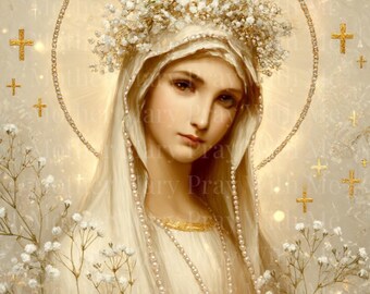 Mother Mary PNG Art Print, Elegant Vintage Christian PNG (Digital Download)