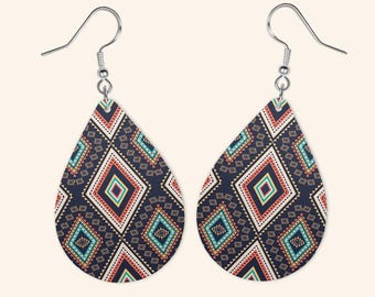 Vintage Aztec Earrings, Rustic Southwestern Design