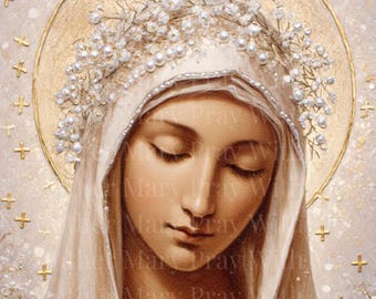 Mother Mary PNG Art Print, Elegant Vintage Christian PNG (Digital Download)