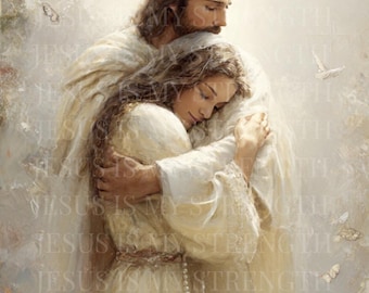 Jesus Hug Art Print: Comforting Christian Faith Image (Digital Download)
