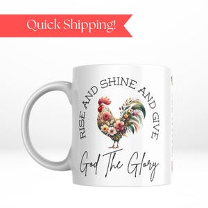 Rise and Shine Inspirierende Kaffeetasse Vintage inspirierte Teetasse Bauernhaus Rustikal Hahn Geschenk Christliche Glaswaren Glaubensbasiertes Geschenk