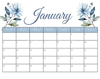 2026 Floral Digital Calendar | Elegant Monthly Planner | Printable Wall Art | Instant Download | Timeless Botanical Designs