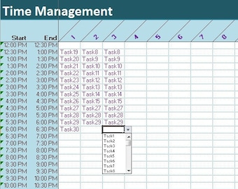 Plantilla de Excel para seguimiento de tareas y tiempo (25/30 tareas), hoja de cálculo de diario de actividades, registro anual completo de gestión del tiempo del proyecto, hoja de cálculo de Excel para pequeñas empresas.