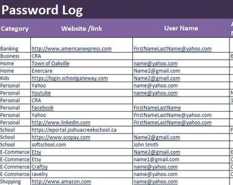 password log template excel