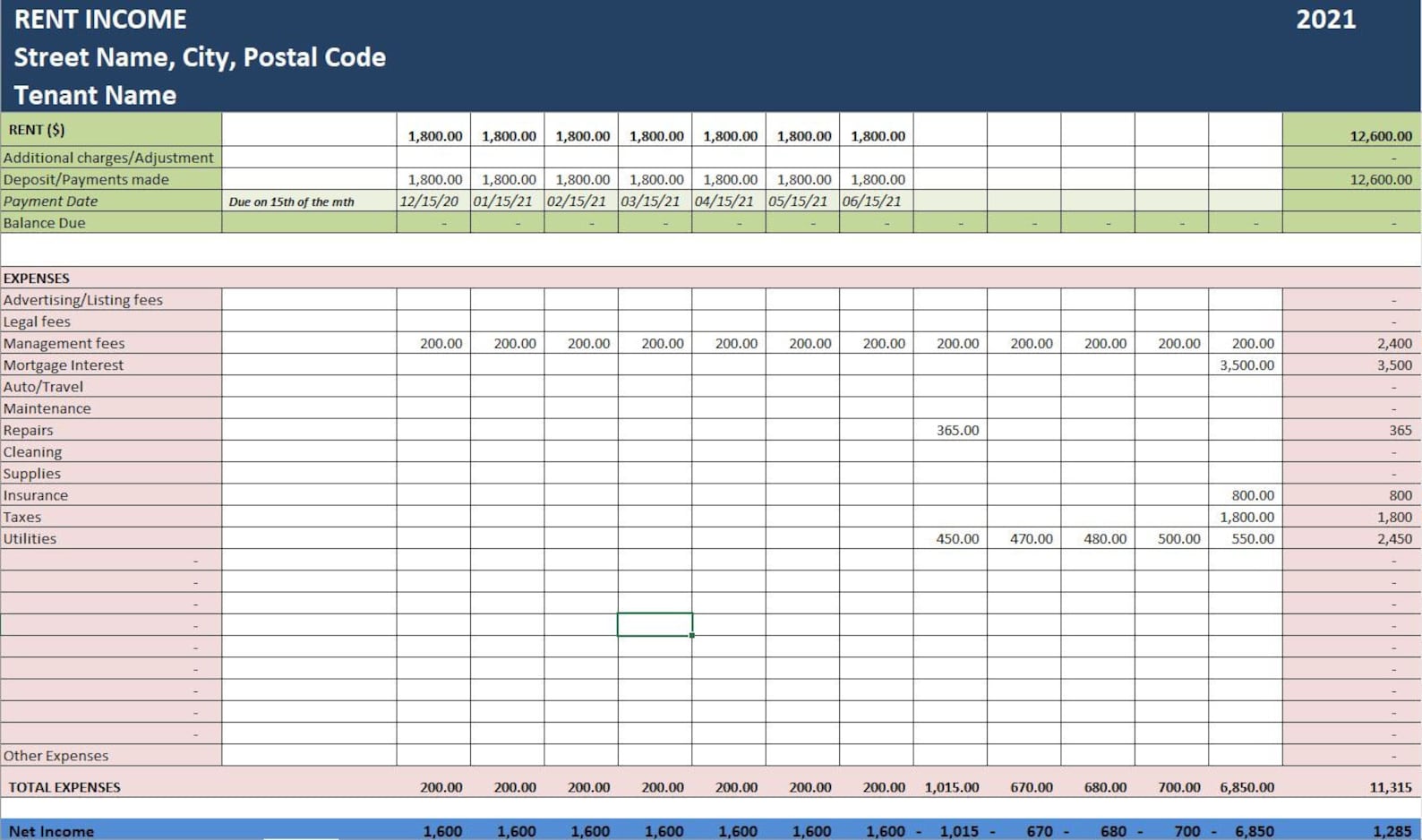 Multiple Properties Rent Income Excel Template, Expense Tracker, Tax ...