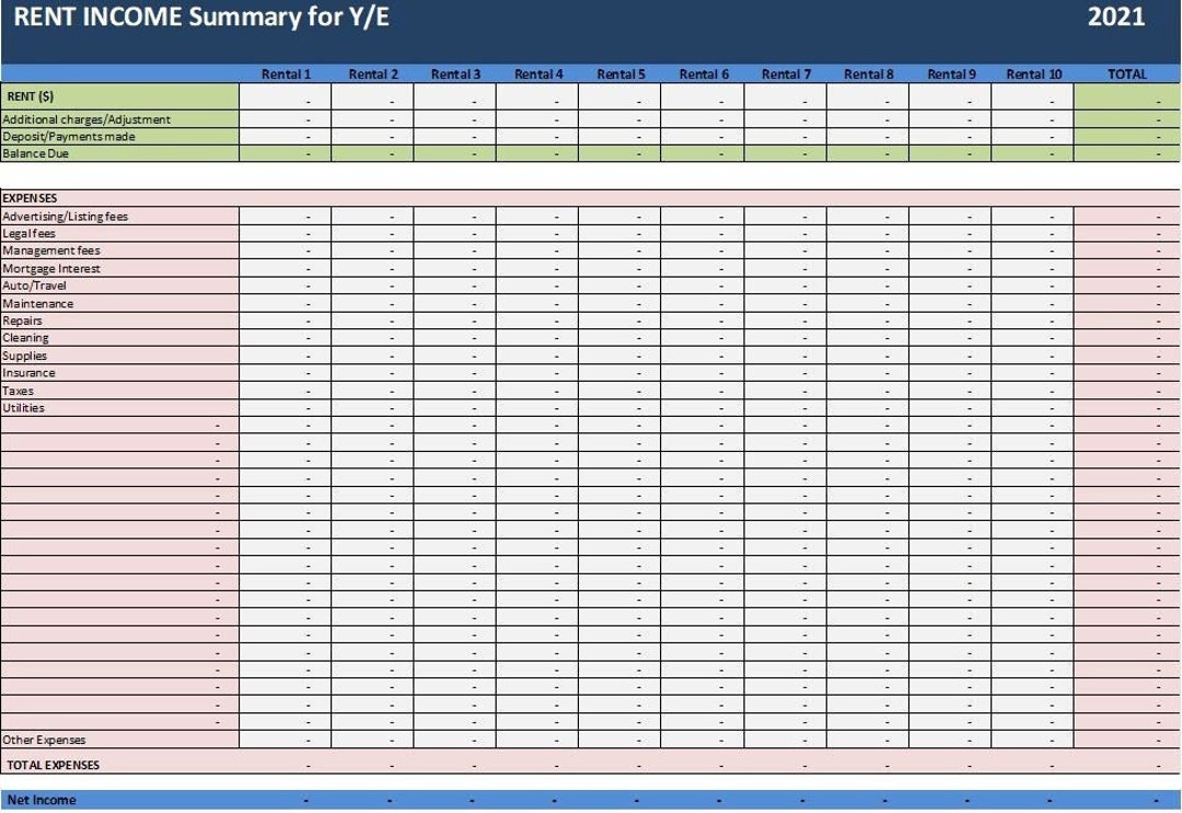 Property Rental Income Table Multiple Properties Rent Income Excel Template/ up to 10 Rental ...