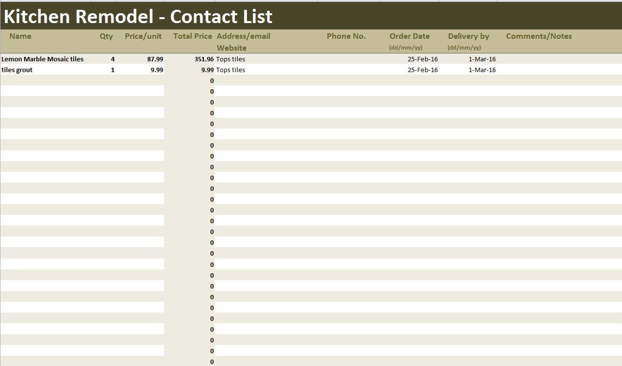 Home Renovation Costs Calculator Excel Template, Remodel Cost Vs