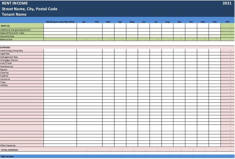 Multiple Properties Rent Income Excel Template/ up to 10 Rental ...