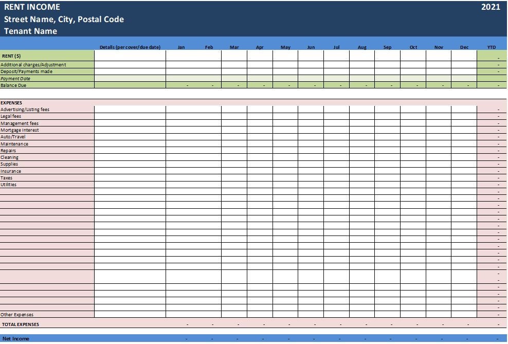 Property Rental Income Table Multiple Properties Rent Income Excel Template/ up to 10 Rental ...