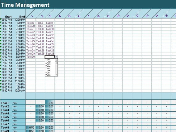 30tasks time tracker excel template activity diary etsy
