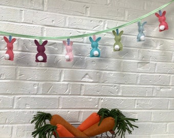 Bunny Garland, Spring Bunting, Easter Decoration, Pink, Purple, Turquoise, Green Bunnies, Felt Garland, Felt rabbits, Spring Colors, Easter