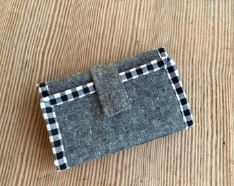 Wallet, Women's Wallet, Fabric Wallet, Card and Coin Holder, Credit Card Pockets, Coin Purse, Gray and White Wallet, Gray Linen Wallet