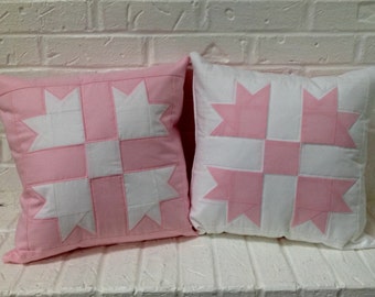 Quilted pillow cover / 18 X 18" pink and white pillow cover / decorative pillow cover / nursery pillow / girl room throw pillow