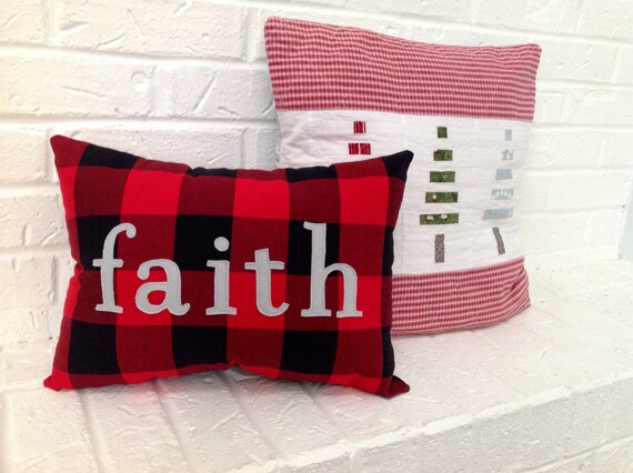 Christmas Pillow Faith Pillow Red And Black Buffalo Check Etsy