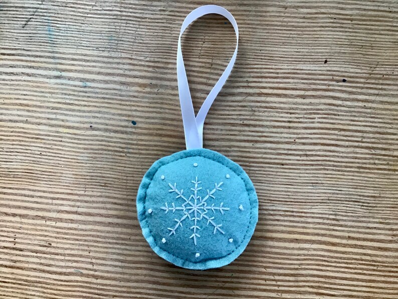 Christmas Ornaments, Handmade Christmas Tree Ornaments, Felt Ornament, Christmas Decoration, Set of 6 Ornaments, Joy, Holly, Snowflake image 3