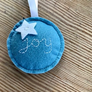 Christmas Ornaments, Handmade Christmas Tree Ornaments, Felt Ornament, Christmas Decoration, Set of 6 Ornaments, Joy, Holly, Snowflake image 5