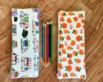 Pencil pouch, pen and pencil pouch, zip pouch, purse pouch, school supply bag, travel bag, apple pouch, food truck bag, cosmetics pouch