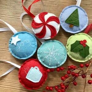 Christmas Ornaments, Handmade Christmas Tree Ornaments, Felt Ornament, Christmas Decoration, Set of 6 Ornaments, Joy, Holly, Snowflake image 8