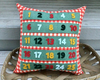 Christmas Countdown Pillow, Advent calendar, Advent decoration, Christmas decoration, Christmas pillow, pocket pillow, holiday decoration