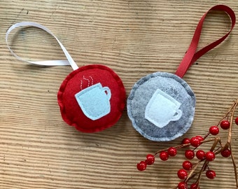 Christmas Ornament, Felt Ornament, Personalized Christmas Tree Ornaments, Coffee Cup Ornament, Christmas Decoration, Set of Ornaments