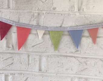 Triangle Bunting, Felt Pennant Banner, Baby Room Decor, Party Decoration, Handmade Bunting, Blue, Green, Pink Wall Hanging, Cute Decor