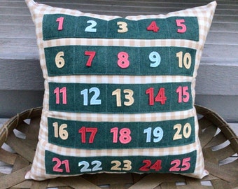 Christmas Countdown Pillow, Advent calendar, Advent decoration, Christmas decoration, Christmas pillow, pocket pillow, holiday decoration