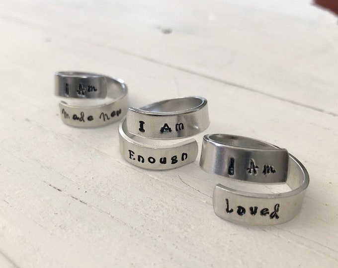 Hand Stamped Wrap Ring / Word Ring / Aluminum - Etsy