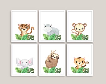 Set of 6 Animal Safari Prints, Nursery Wall Decor, Digital Download, Safari Nursery Print Set, Safari Printable