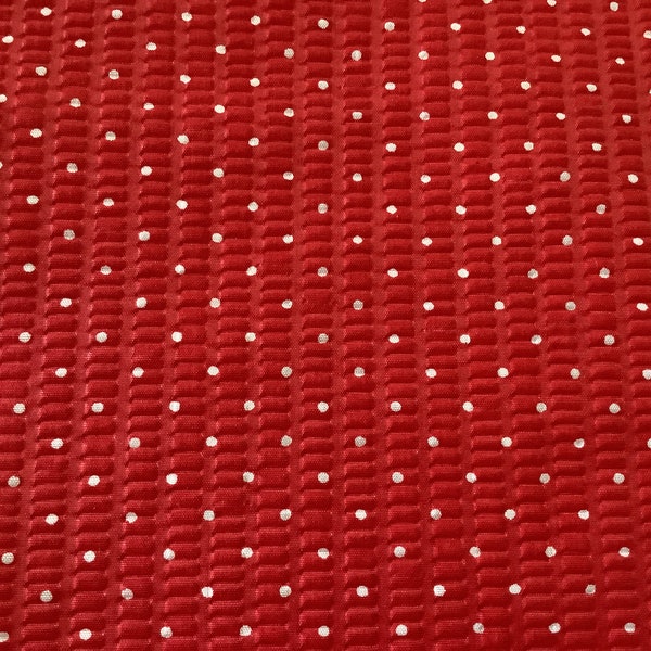 Red dot seersucker fabric, cotton poly blend, 1 yard