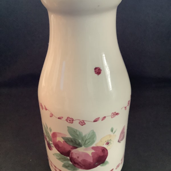 Pfaltzgraff milk bottle vase, Red Apple Country, 8 inch tall