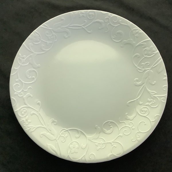 Corelle Bella Faenza dinner plate, white vine motif, 10 1/4 inch, white Corelle Vitrelle