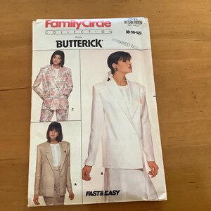 May include: A vintage Butterick sewing pattern from the Family Circle Collection. The pattern features images of women's blazers and suits. The cover has the text "FAST & EASY" and the Butterick logo.