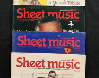 Sheet Music Magazine 4 issues from 1986 and 1987, Bob Hope, Frank Sinatra, Me and My Girl, Romantic Melodies, Tchaikovsky, Liszt