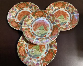 Gryphonware China plates, set of 4 , peacock, 7 1/2 inch, salad ,sandwich, Asian decor