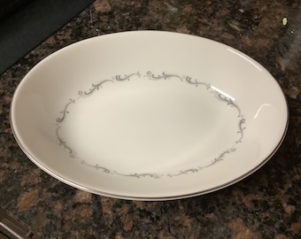 Royal Doulton Coronet Serving Bowl: 9 3/4 inch Oval Dish, White Gray Floral