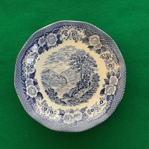 Lochs of Scotland Royal Warwick soup bowl, 7 7/8 inch, blue and white