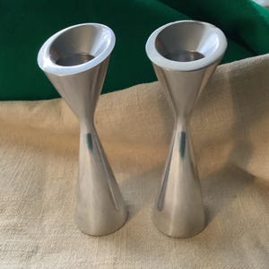 Nambe candlesticks, Karin Rashid, solid aluminum , 5 inch tall, see description , set of 2