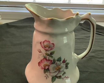 House of Webster ceramic pitcher, Briar Rose, 7 inch tall, collectible pitcher